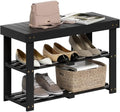 BAMBUROBA Bamboo Shoe Bench, 3-Tier Entryway Storage Rack,Black by BAMBUROBA