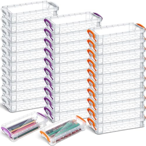 Crtiin 12 Pack Clear Pencil Box Stackable Case, White, Orange, Purple by Crtiin