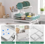 Runnatal 2-Tier Dish Drying Rack with Drainboard for Kitchen Counter - Image 4