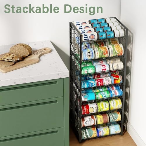 JKsmart 2-Tier Stackable Rack Organizer for Pantry, Adjustable Dispenser Holds Up to 120 Cans, Storage Holder for Various Ounces of Canned Drinks, Black, 4 Pack - Image 6