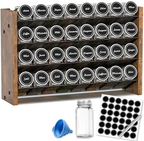 Spice Rack Organizer with 32 Glass Jars, for Cabinet Wall Mount Countertop by NESAPTO