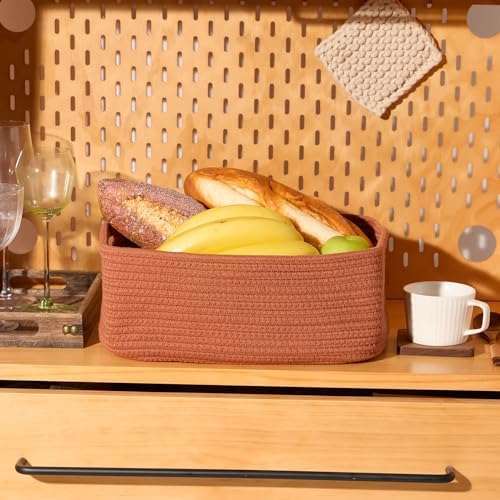 MiniArk Small Storage Baskets for Organizing | Closet Organizer Bins | Shelf Toy Basket | Woven Rope Baskets | Cube Decorative Box | Shallow Basket | 13x8.5x5.1” | 3 Packs Oxide Red - Image 5