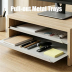 Fenge 14.3-Inch Monitor Stand with Slide-Out Trays, Wood & Metal Desk Shelf - Image 4