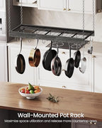 CHOEZON Hanging Pot Rack, 35.4" L x 13" W Ceiling Pot Hanger, Industrial Style Pot Rack, Wall Mounted Pot Hanger for Kitchen, Pot and Pan Hanging Rack, with Hooks, Charcoal Black and Black TPR12BCC1 - Image 2