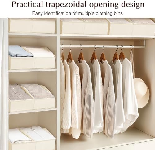 Homsorout Closet Organizers and Storage Bins - 4 Pack Collapsible Divided Trapezoidal Cube Storage Bins Baskets For Organizing Clothes Blankets,Toys, Books, Towels(Beige) - Image 4