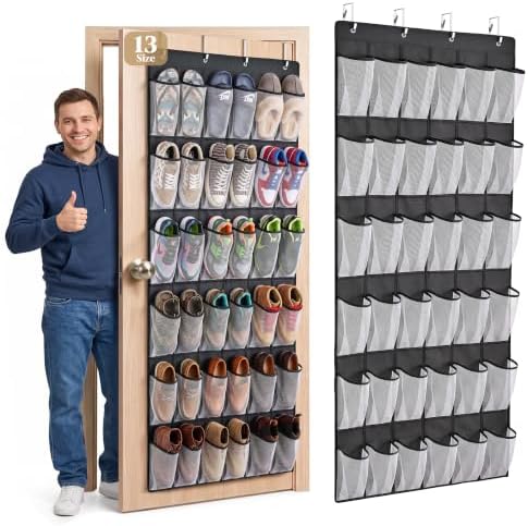 36 Pockets Over the Door Shoe Organizer for Men, Large Size 13+ Deep Pocket Rack, 6-Column Heavy Duty Shoe Storage for Sneakers Boots, Behind Door Closet Entryway, Black by ORDOVIBE