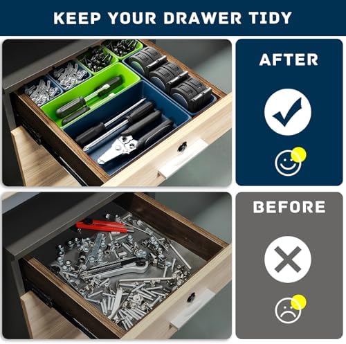 47pcs Tool Box Organizer, Tool Drawer Organizer Trays with Non-slip EVA Pads – Interlocking Divider Set, Fit Garage Storage Desk Drawers & Rooling Tool Cart (Blue & Green 47PCS) - Image 4