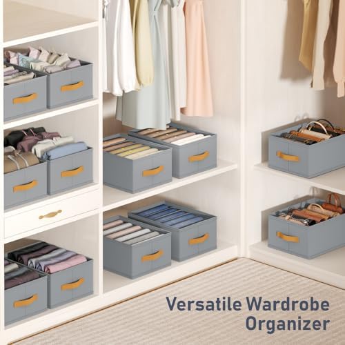 DIMJ Wardrobe Clothes Organizer - Foldable Closet Drawer Organizer Dividers for Jeans, Pants, Sweater, T Shirt, Storage Bins with Handles for Shelf - Image 6