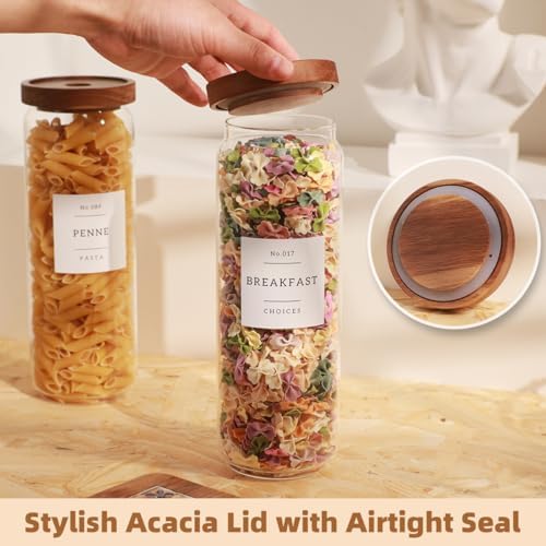 3 Pack Glass Canisters with Airtight Acacia Lids and 132 Kitchen Pantey Labels Preprint - 45 Fl Oz Borosilicate Glass Pantry Storage Jars Containers with Wooden Lids for Tea,Sugar,Cookie,Coffee,Nuts - Image 4
