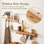 Oak Wood Coat Rack Wall Mount With Shelf 20 Inch Long, 5 Hooks, Floating Entryway Wall Shelf for Bathroom, Hallway, Living Room - Image 2