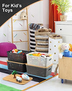 AREYZIN Storage Bins with Bamboo Lids Set of 6 Lidded Storage Container Plastic Baskets Organizer Bins for Organizing Kithen Room Bedroom Office Closet, Sturdy(Black) - Image 5