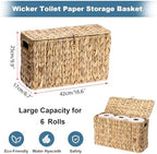 Sumnacon Toilet Paper Basket, Wicker Water Hyacinth Toilet Paper Holder with Handles and Lid, Holds Up to 6 Mega Rolls, Decorative Farmhouse Woven Bathroom Accessories Toilet Tissues Organizer, Large - Image 3