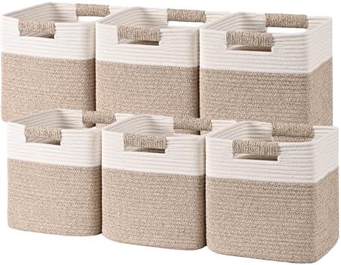 11 Inch Storage Cubes, 6 Pack Cube Storage Bins for Organizing, Cotton Rope Woven Baskets for Shelves, Bathroom, Kids Room, Closets, Baby Nursery by Degeyoyo