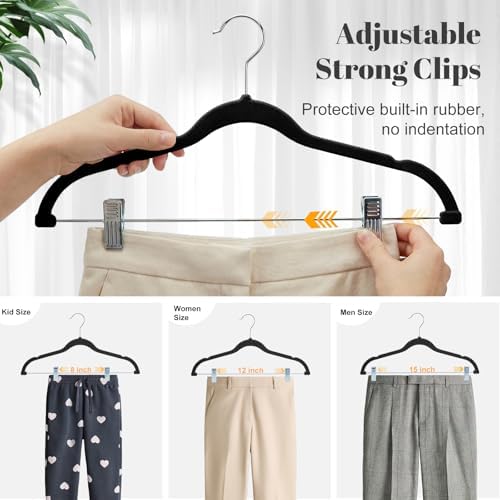HOUSE DAY Velvet Skirt Hangers 36 Pack, Black Velvet Pant Hangers with Adjustable Clips, Space Saving Slim Shorts Hanger, Heavy Duty Non Slip Clip Hanger for Pants, Skirts, Shorts - Image 6
