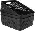 Soddeph Plastic Storage Baskets for Cabinets, Household Pantry Organization with Handle,Organizer Bins for Room,Bathrooms,Under-Sink,Kitchen (Black, L-3PACK) by Soddeph