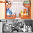 Under Sink Organizer 4-Pack, Metal 2-Tier Pull-Out Cabinet Shelf with Slide-Out Mesh Drawers, Height Adjustable, Space-Saving Under Sink Storage Racks for Kitchen, Bathroom, Laundry Room, Orange - Image 5