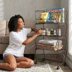 PUSDON 4-Tier Large Stackable Wire Storage Baskets with Wheels, Metal Rolling Utility Cart Organizer, Produce Basket for Kitchen Pantry, Floor Shelf, Vintage Bronze - Image 5