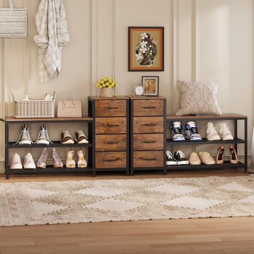 EXOTICA Industrial Shoe Storage Bench with 4 Drawers & Seat, Rustic Brown - Image 6