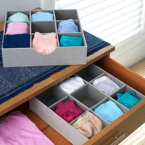 Household Essentials Drawer Organizer Tray with Fabric Cover and 9 Square Compartments, Gray, Set of 2 - Image 2