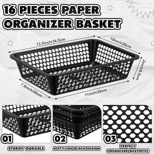 16 Pack Paper Basket,Black,14 X 10 X 3 Inch,Classic - Image 2
