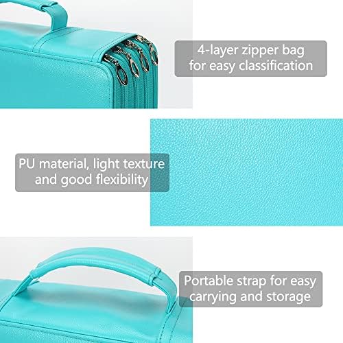 Vomgomfom 300 Slots Marker Case 4-Layer PU Leather, Handle, Solid Green - Image 3