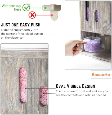 Wooden Laundry Beads Dispenser, Besuerte Wall-Mounted Scent Bead Dispenser, 2-in-1 Powder Laundry Detergent Dispenser, Powder Detergent Dispenser For Laundry Room Organization And Storage, Rustic Grey - Image 3