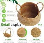 Knitgrip Large Wicker Plant Basket with Handle 10 Inch Woven Seagrass Belly Basket and Artificial Moss for House Plants Picnic Grocery Laundry Storage Home Decor(Large,Original,2 Pack) - Image 3