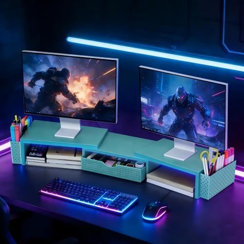 Spacrea Dual Monitor Stand Riser with Drawer and 2 Pen Holders - Image 7