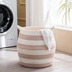 KAKAMAY Woven Baskets for Storage(17"x17"),Large Cotton Rope Woven Baby Laundry Hamper,Collapsible Laundry Basket, Blanket Basket for Organizing Living Room,Nursery,Pillows,Toy Chest(Rose) - Image 3