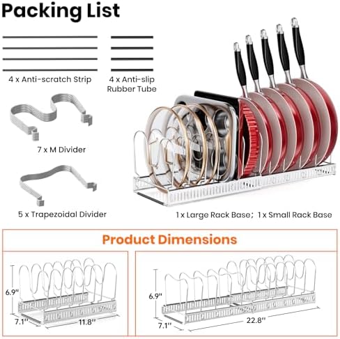 MUDEELA Expandable Pot Pan Lid Organizers inside Cabinet, 12 Divider-Silver - Image 4