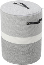 16"x20" Extra Large Cotton Rope Basket with Zipper Lid, Woven Laundry Hamper and Blanket Storage Basket, Round Clothes Bin for Living Room Bedroom, Dual Grey by Cottonphant