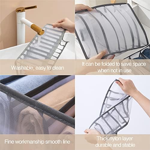 Wardrobe Clothes Organizer 7 Grids Portable Closet Organizer Mesh Separation Storage Box Foldable Closet Drawer Organizer for Underwear Socks Scarves Leggings (Grey, 4 Leggings Grid) - Image 6