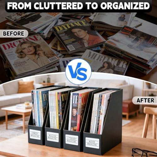 YOTINO Black Magazine Holder, 12 Pack Cardboard Magazine File Holders, Vertical Desktop File Holder Organizer, Sturdy Magazine Rack for Office, Home and Classroom - Image 6