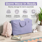 Soft Canvas Storage Bags with Zipper. Thick Breathable, 2pc King/Queen Comforter Organizer. Four Carrying Handles and Window. Large 25x19x9in Bag for Sheets Blankets Bedding Pillows, Clothes (Purple) - Image 6