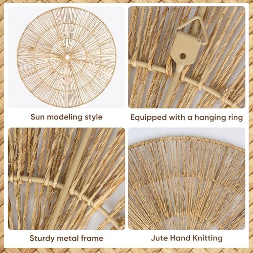 Set of 7 Boho Wall Decor - 18-Inch Handcrafted Woven Jute Hanging Basket Decor - Unique Large Round Flat Wall baskets Art for Living Room, Bedroom, Rustic, Farmhouse Decor - Brown Classic Design" - Image 3