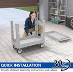 Large Garage Plastic Utility Cart, Heavy Duty 2 Shelf Tool Cart Service Cart Rolling Push Carts with Ergonomic Handle 5" Swivel Casters. - Image 4
