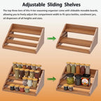 Solid Wood Spice Rack Organizer for Countertop & Cabinet, 4 Tier Adjustable Wooden Spice Shelf with Sliding Track, Premium Step Seasoning Bottle Holder for Kitchen, Pantry & Office, Walnut Brown - Image 5