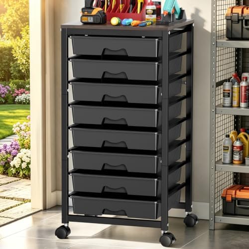 SUNALLY Rolling Cart With 8 Drawers,Storage Drawer Cart for Craft Art,Black by SUNALLY