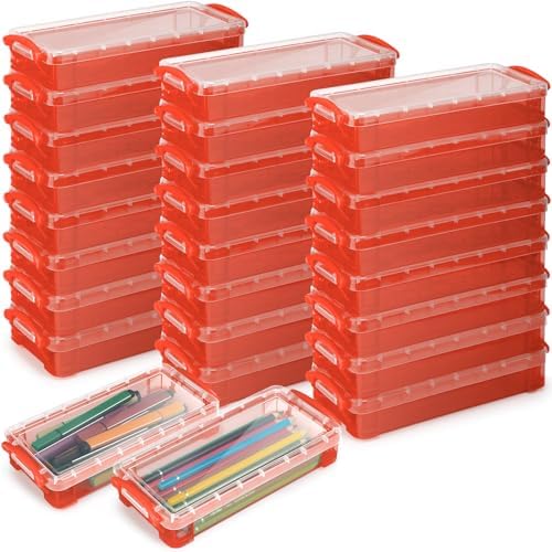 Gueevin 24 Pcs Pencil Box Clear Plastic Pencil Case, Red by Gueevin
