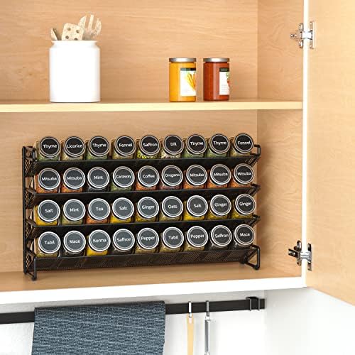 SpaceAid Spice Rack Organizer with 36 Spice Jars, 386 Spice Labels, Chalk Marker and Funnel Set for Cabinet, Countertop, Pantry, Cupboard or Door & Wall Mount - 36 Jars, 17.2" W × 10.8" H, Black - Image 2