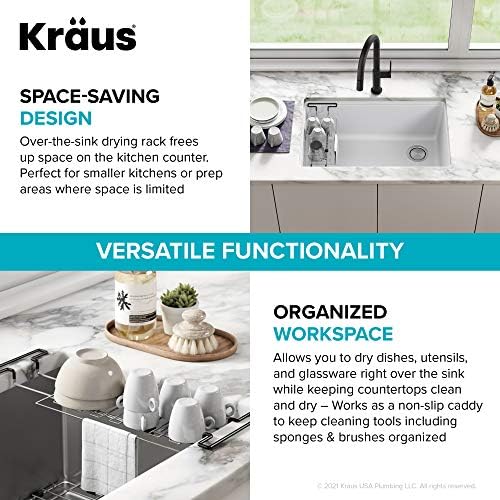 Kraus Multipurpose Stainless Steel Kitchen Sink Large Drying Rack, Sponge Holder, Sink Caddy with Towel Bar, Expandable 15 7/8 in. to 18 7/8 in., KCD-2 - Image 5