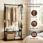 Taitiy Coat Rack, Solid Wood Freestanding Clothing Rack, 2 Shelves 5 Hooks - Image 3