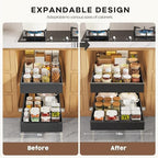 Seinloes 2 Pack Pull Out Cabinet Organizers 21" Deep With Raising Pad for Framed Cabinets, Expandable Width (9"-14") Slide Out Drawers Upgrade 3 Slide Rails, Roll Out Shelves Adhesive, Black - Image 3