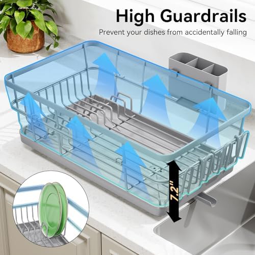 TOOLF Dish Drying Rack for Kitchen Counter,12.4''W x 16.5''L x 7.2'', Gray - Image 2