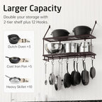 KES 30-Inch Oiled Bronze Pot Rack Wall Mounted, 100 Lbs Capacity, 12 Hooks - Image 3