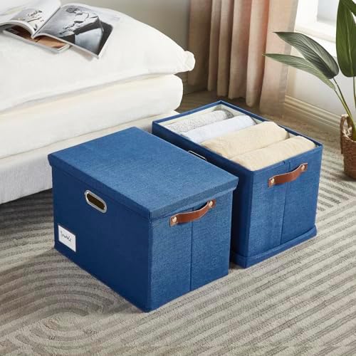 15" Fabric Storage Box with Lids, 3-Pack, Navy - Image 3