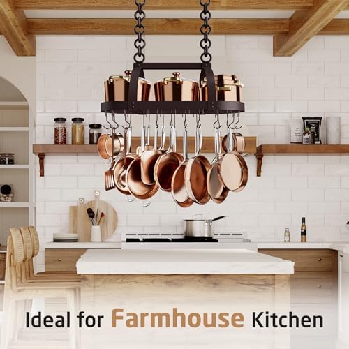 KES 34 Inch Oiled Bronze Hanging Pot Rack, Heavy Duty Oval Pot and Pan Hanging Rack Ceiling Mount, Pot Pan Hangers for Kitchen with 20 Hooks, (For 16" and 24" Joist Mount), KUR221S85-OB - Image 5