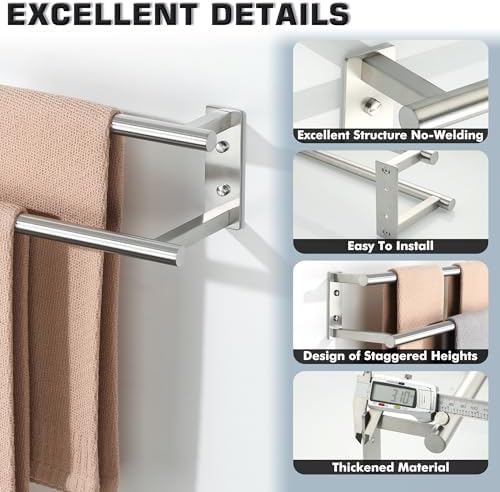 Alise 32 inch Double Towel Bar for Bathroom Wall Mounted, Brushed Nickel - Image 5