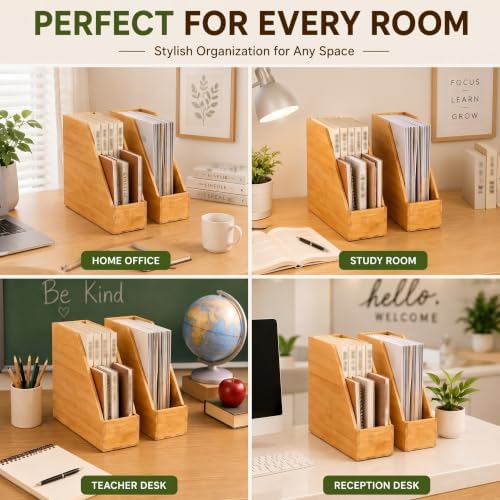 Yeaqee 2 Pcs Vertical File Folder Holder, Bamboo Desktop Organizer - Image 7