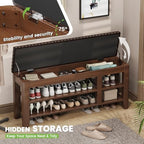 Shoe Bench for Entryway, Solid Rubberwood Shoe Bench with Hidden Storage, Adjustable 2-Tier Shelves & Soft PU Leather Seat, Shoe Rack Durable Easy Assembly for Hallway or Bedroom - Brown, 47.28" - Image 4